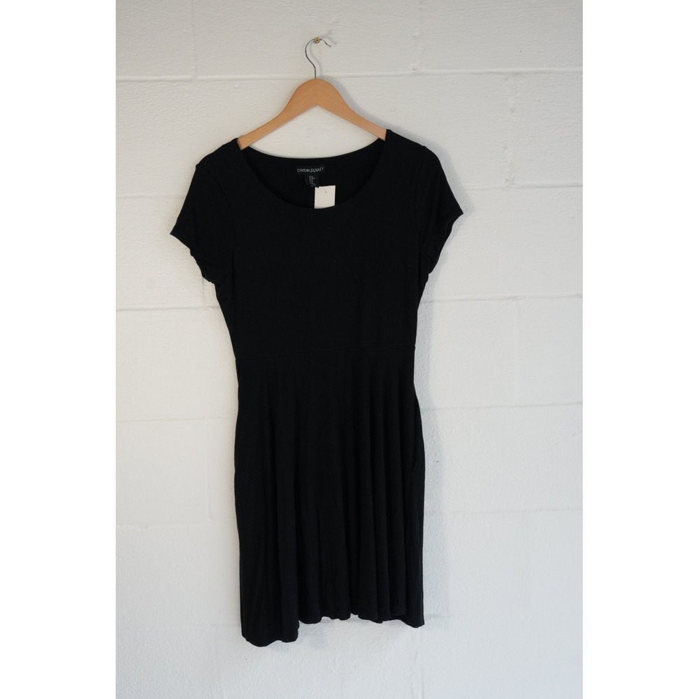 Cynthia Rowley Black Fit and Flare Short Sleeve Scoop Neck Mini Dress Womens M